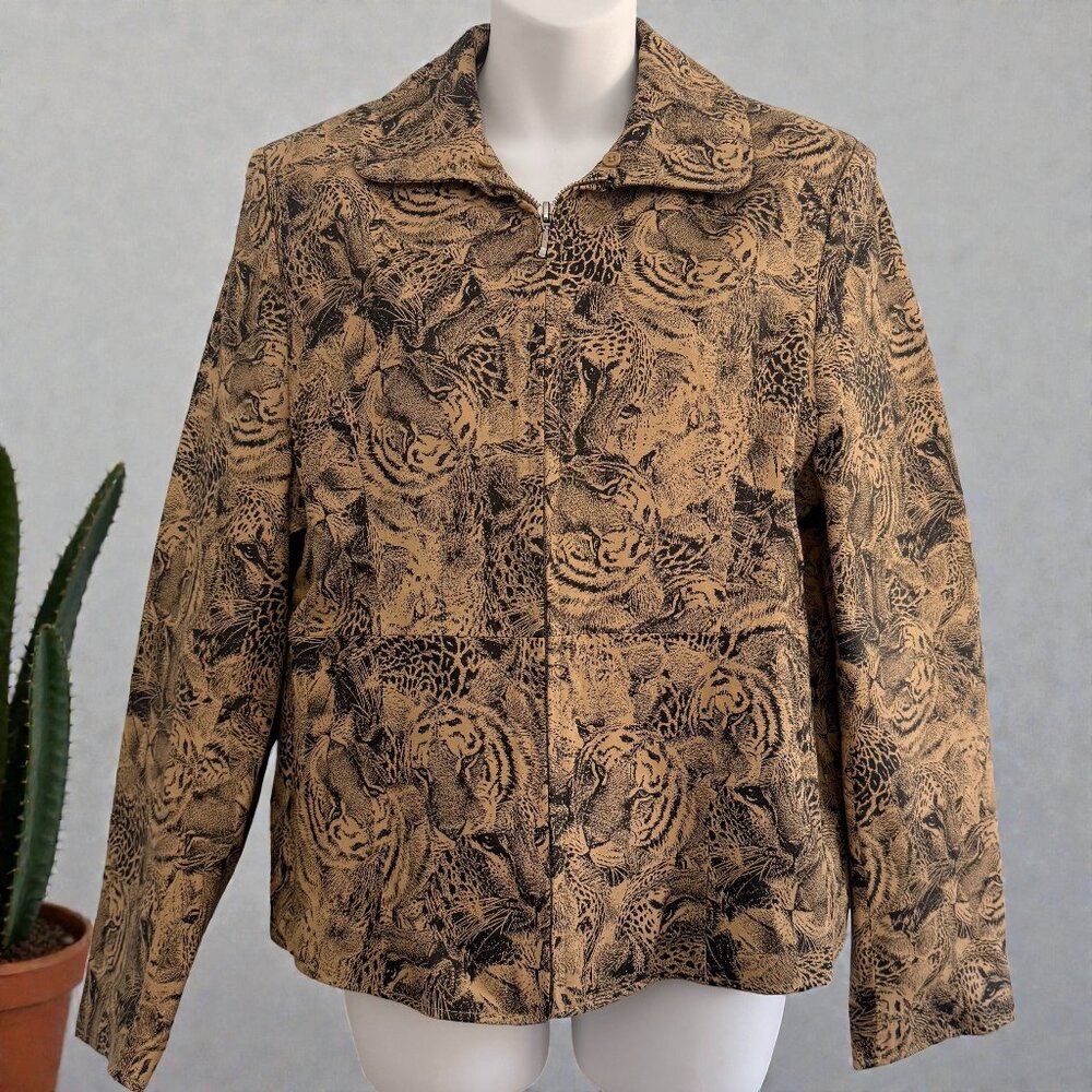 Vintage Lisa International 100% Suede Leather Jacket | Tiger Print | Size M